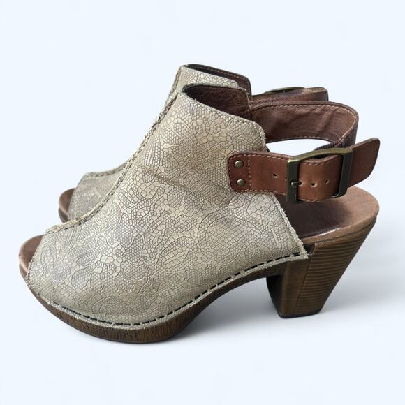Dansko Reggie Peep Toe Heel Sling Back Tooled Leather Bootie Sandal Taupe sz 39 - Picture 9 of 12